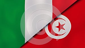 The flags of Italy and Tunisia. News, reportage, business background. 3d illustration