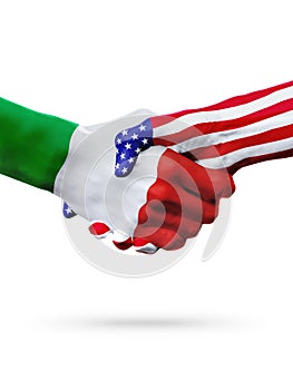 Flags Italy and United States countries, overprinted handshake.