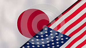The flags of Japan and United States. News, reportage, business background. 3d illustration