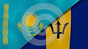 The flags of Kazakhstan and Barbados. News, reportage, business background. 3d illustration