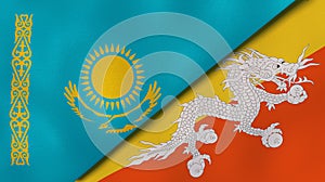 The flags of Kazakhstan and Bhutan. News, reportage, business background. 3d illustration