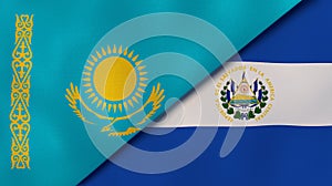 The flags of Kazakhstan and El Salvador. News, reportage, business background. 3d illustration photo