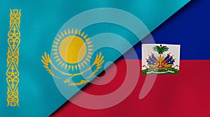 The flags of Kazakhstan and Haiti. News, reportage, business background. 3d illustration