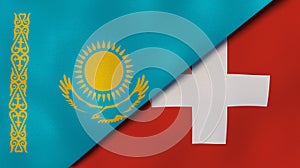 The flags of Kazakhstan and Switzerland. News, reportage, business background. 3d illustration