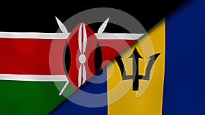 The flags of Kenya and Barbados. News, reportage, business background. 3d illustration