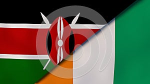 The flags of Kenya and Ivory Coast. News, reportage, business background. 3d illustration