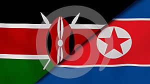 The flags of Kenya and North Korea. News, reportage, business background. 3d illustration