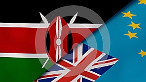The flags of Kenya and Tuvalu. News, reportage, business background. 3d illustration photo