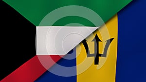 The flags of Kuwait and Barbados. News, reportage, business background. 3d illustration