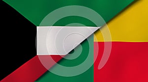 The flags of Kuwait and Benin. News, reportage, business background. 3d illustration