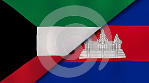 The flags of Kuwait and Cambodia . News, reportage, business background. 3d illustration