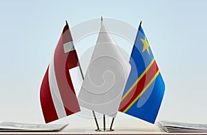 Flags of Latvia and Democratic Republic of the Congo DRC, DROC, Congo-Kinshasa