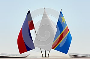 Flags of Liechtenstein and Democratic Republic of the Congo DRC, DROC, Congo-Kinshasa