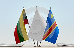 Flags of Lithuania and Democratic Republic of the Congo DRC, DROC, Congo-Kinshasa