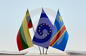 Flags of Lithuania EU and Democratic Republic of the Congo DRC, DROC, Congo-Kinshasa photo