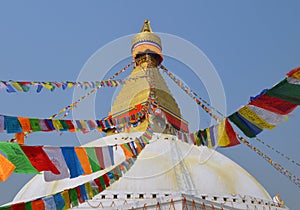 Flags lunghta on The Great stupa Bodnath in Kathmandu