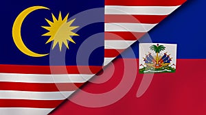 The flags of Malaysia and Haiti. News, reportage, business background. 3d illustration