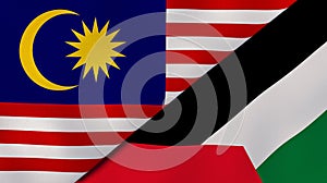 The flags of Malaysia and Palestine. News, reportage, business background. 3d illustration