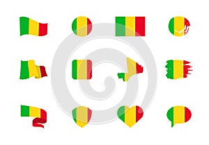 Flags of Mali - flat collection. Flags of different shaped twelve flat icons