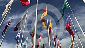 Flags of many countries vawing in the wind