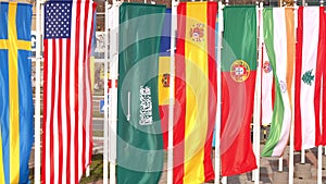 Flags of many countries waving in the wind