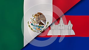 The flags of Mexico and Cambodia . News, reportage, business background. 3d illustration