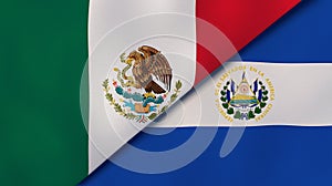 The flags of Mexico and El Salvador. News, reportage, business background. 3d illustration