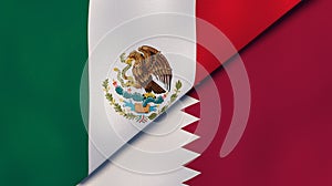 The flags of Mexico and Qatar. News, reportage, business background. 3d illustration