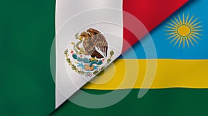The flags of Mexico and Rwanda. News, reportage, business background. 3d illustration photo