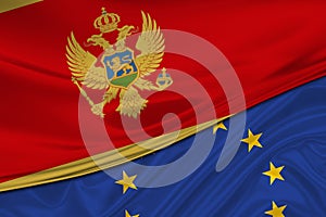 Flags of Montenegro and Europe Union. International relationships