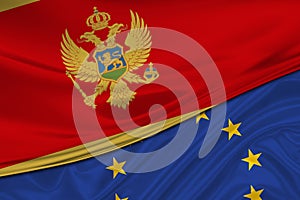 Flags of Montenegro and Europe Union. International relationships photo