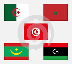 Flags Morocco Algeria Tunisia Libya Mauritania illustration vector eps