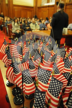 Flags during naturalization ceremony