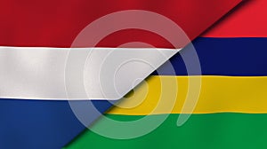 The flags of Netherlands and Mauritius. News, reportage, business background. 3d illustration