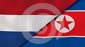 The flags of Netherlands and North Korea. News, reportage, business background. 3d illustration