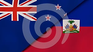 The flags of New Zealand and Haiti. News, reportage, business background. 3d illustration