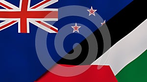 The flags of New Zealand and Palestine. News, reportage, business background. 3d illustration