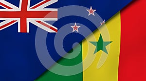 The flags of New Zealand and Senegal. News, reportage, business background. 3d illustration