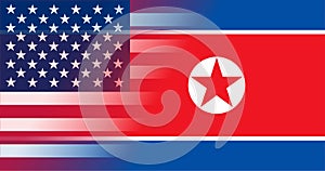 Flags North Korea and USA in gradient superimposition. Vector