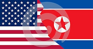 Flags North Korea and USA in superimposition. Vector