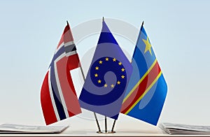 Flags of Norway EU and Democratic Republic of the Congo DRC, DROC, Congo-Kinshasa photo