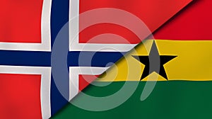 The flags of Norway and Ghana. News, reportage, business background. 3d illustration