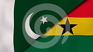 The flags of Pakistan and Ghana. News, reportage, business background. 3d illustration