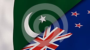 The flags of Pakistan and New Zealand. News, reportage, business background. 3d illustration