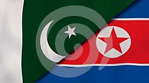 The flags of Pakistan and North Korea. News, reportage, business background. 3d illustration