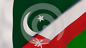 The flags of Pakistan and Oman. News, reportage, business background. 3d illustration