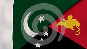 The flags of Pakistan and Papua New Guinea. News, reportage, business background. 3d illustration