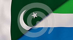 The flags of Pakistan and Sierra Leone. News, reportage, business background. 3d illustration