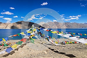 Flags at Pangong lake - ladakh, India