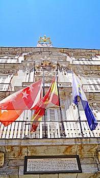 Flags in Plaza Mayor in Madrid